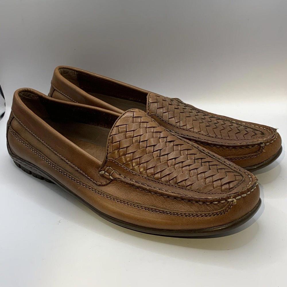 Bass Mens Brown Leather Driving Shoes Woven Loafers Size 9M​​​